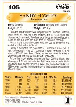 1991 Jockey Star Jockeys #105 Sandy Hawley Back